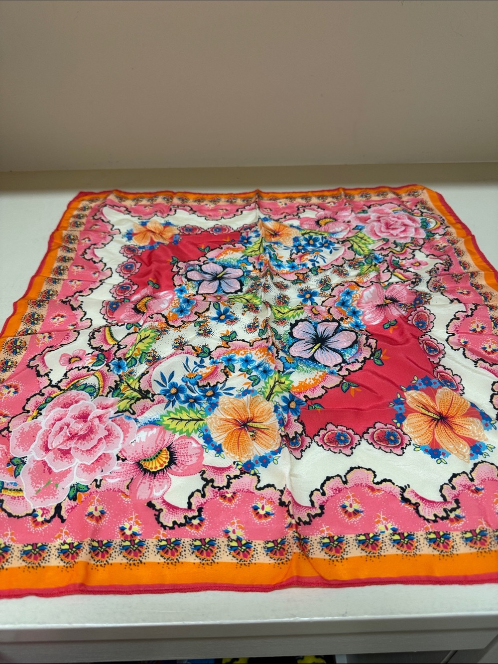 Johnny Was Pink, Orange & Cream Floral  Scarf